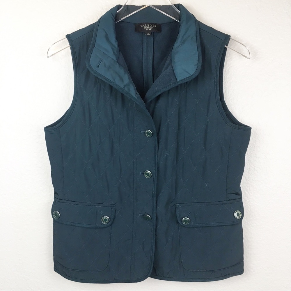 Talbots Diamond Quilted Teal Vest Size S/P
